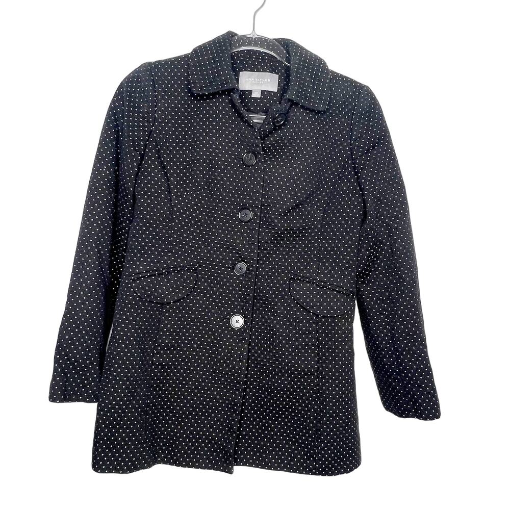 ANN TAYLOR PETITES Polka Dot Button Down Jacket Linen Blend Black White Size XSP
